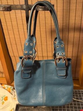 Blue Leather Tignanello Tote Handbag